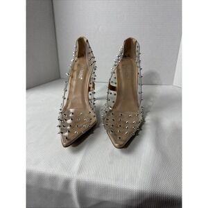 Shoe‎ Dazzle Jamie Clear With Silver Studs Pumps Women's Size 8.5 great for PROM